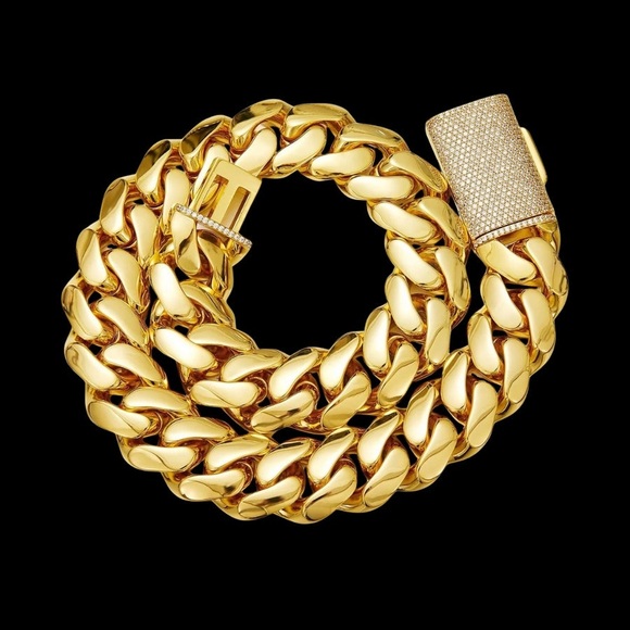 14K Gold-Plated Cuban Link Chain with Iced Box Clasp – 24” Length, 14mm Width - Picture 2 of 5
